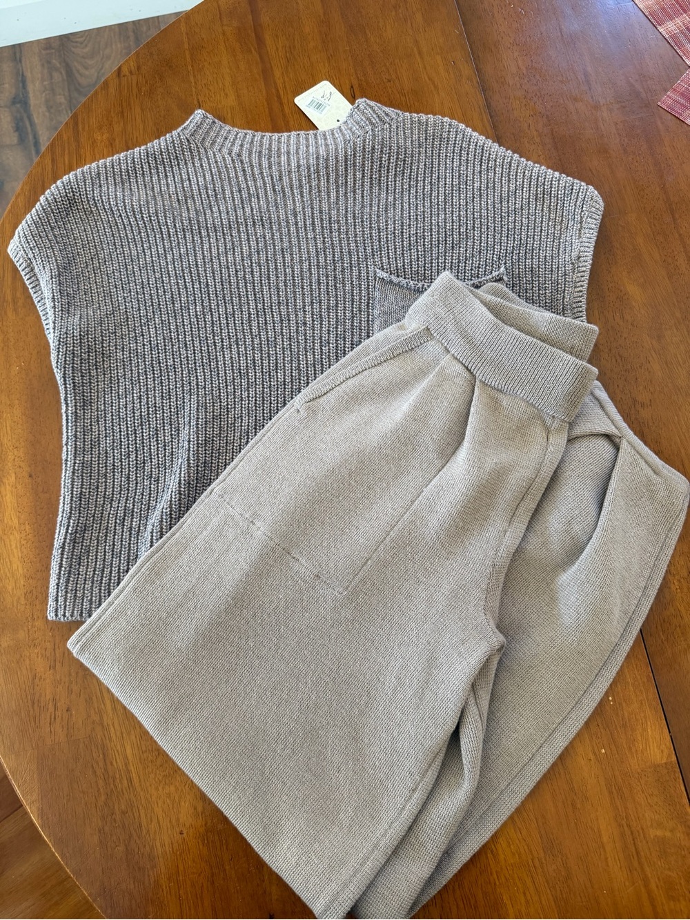 Free People Cream-Taupe Knit Sweater Set